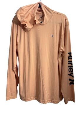 Fishing Shirt Hurley UPF50 Men's Orange/Peach Hoodie with Black Logo - Medium